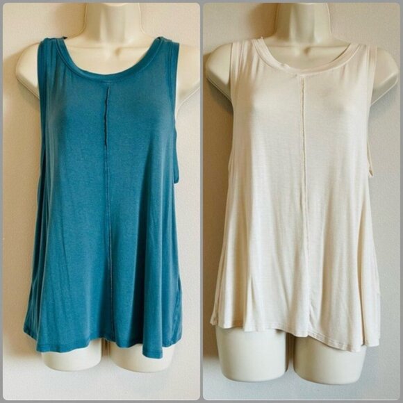 Maurices Tank Top Bundle Two Sleeveless Tank Tops SZ Medium Teal Cream - Picture 1 of 9
